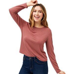 Women Long Sleeve Shirt M Dusty Rose Pullover Textured Knit Cozy Casual Everyday